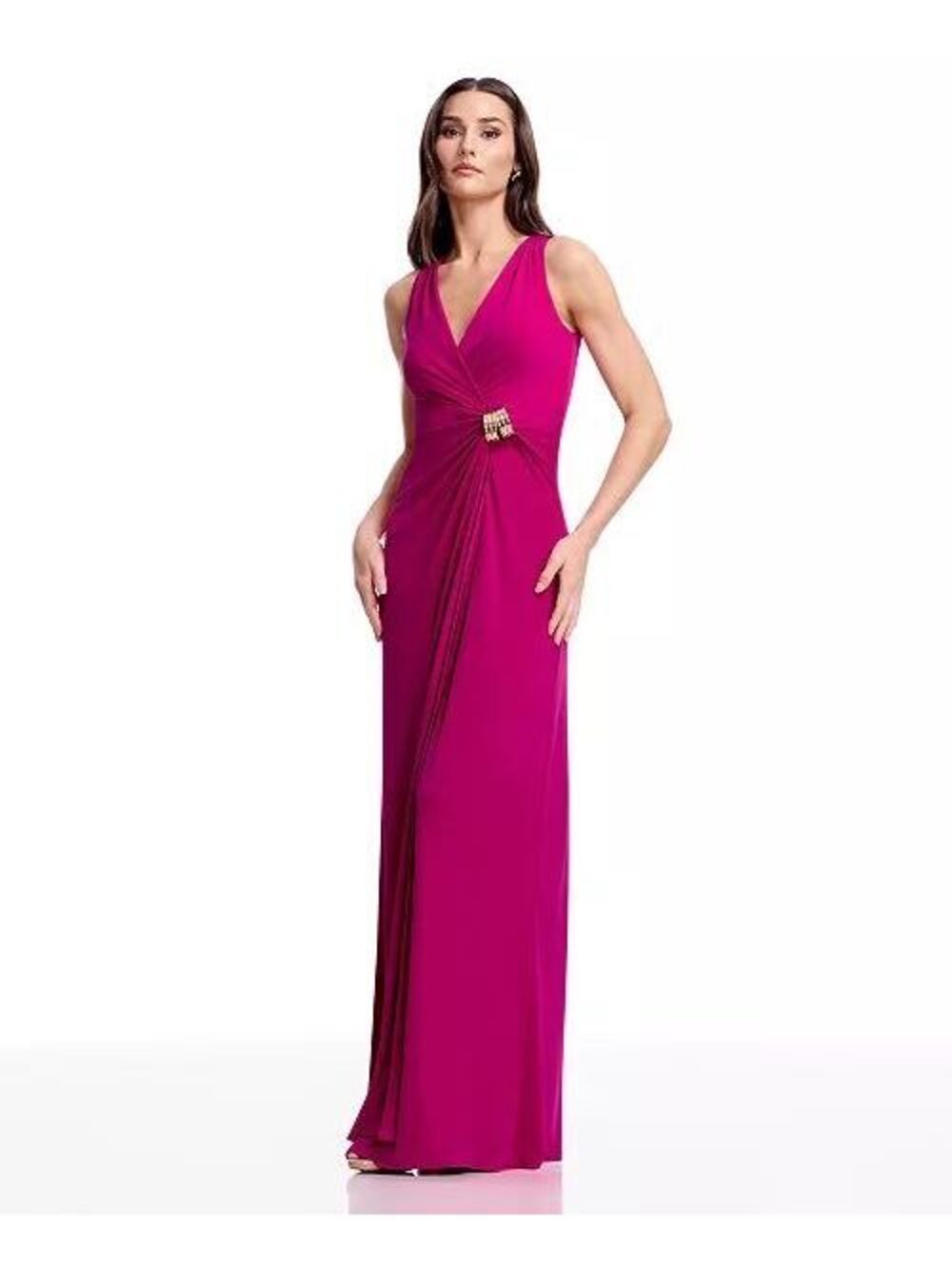 Dress the Population Women's Pleated Wrap Long Gown